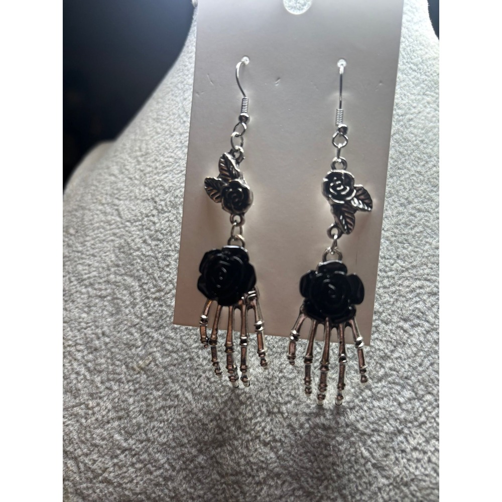 #77. Gothic Rose Skeleton Hand Earrings